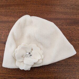 GapKids Girls Boys Ivory Soft Fleece Flower Hat Toque Beanie Sparkle - S/M